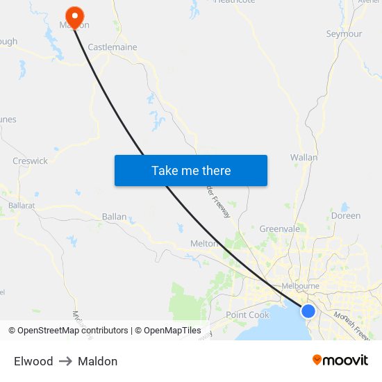 Elwood to Maldon map