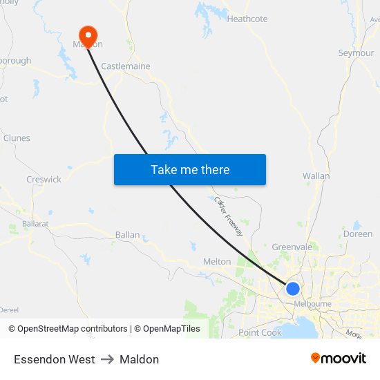 Essendon West to Maldon map