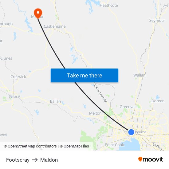 Footscray to Maldon map