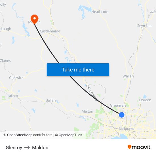 Glenroy to Maldon map