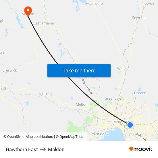 Hawthorn East to Maldon map