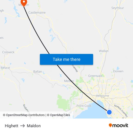 Highett to Maldon map