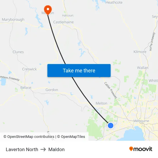 Laverton North to Maldon map