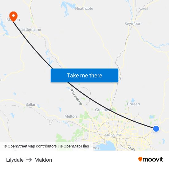 Lilydale to Maldon map