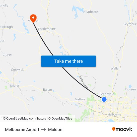 Melbourne Airport to Maldon map