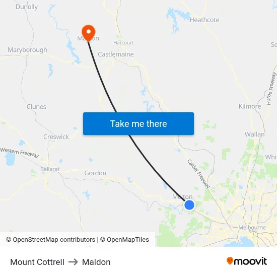 Mount Cottrell to Maldon map