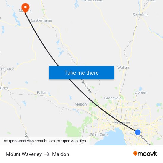 Mount Waverley to Maldon map