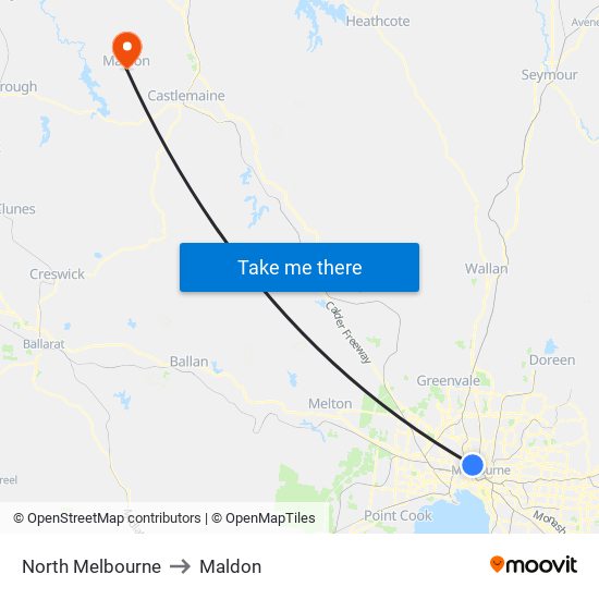 North Melbourne to Maldon map