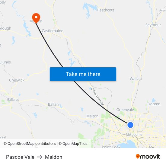 Pascoe Vale to Maldon map