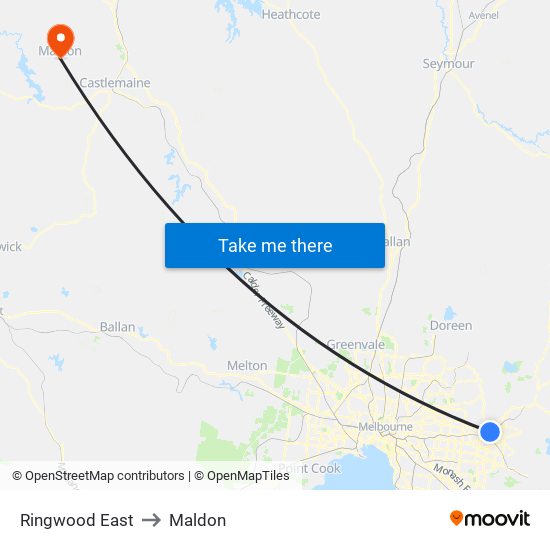 Ringwood East to Maldon map