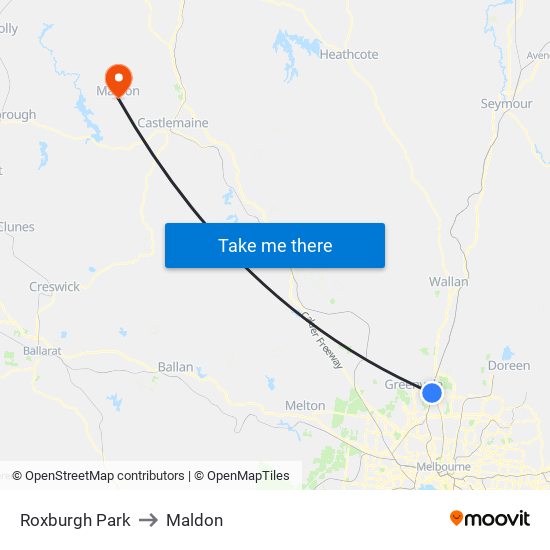 Roxburgh Park to Maldon map