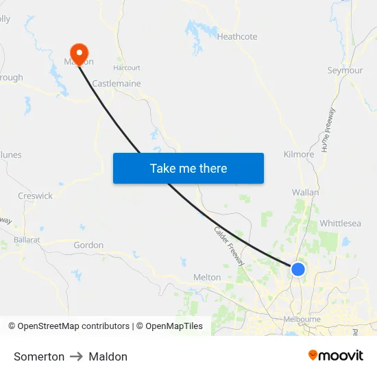 Somerton to Maldon map