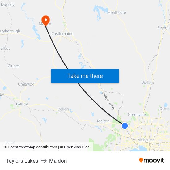 Taylors Lakes to Maldon map