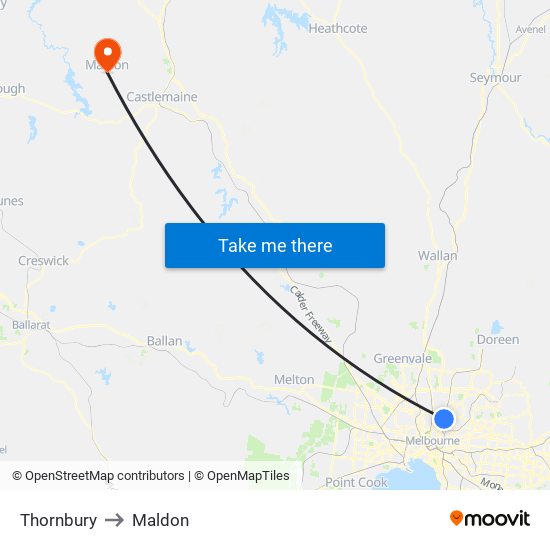 Thornbury to Maldon map