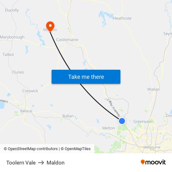 Toolern Vale to Maldon map