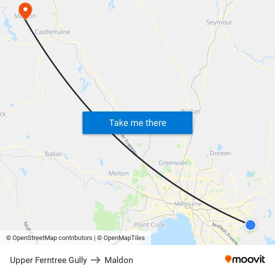 Upper Ferntree Gully to Maldon map