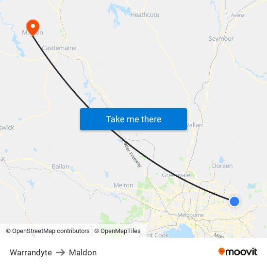 Warrandyte to Maldon map