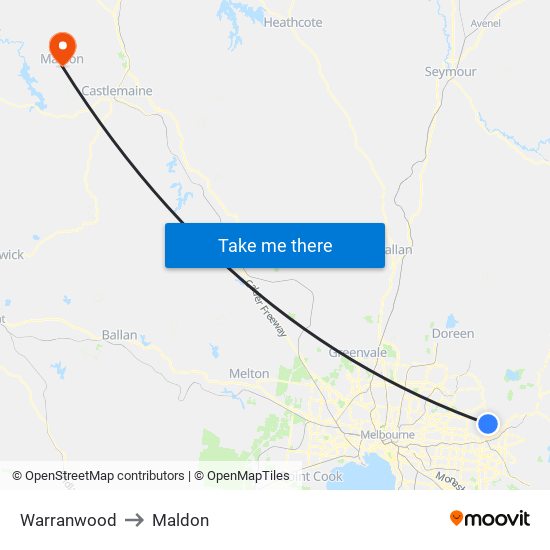Warranwood to Maldon map