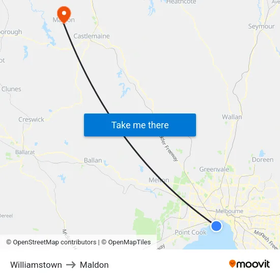 Williamstown to Maldon map
