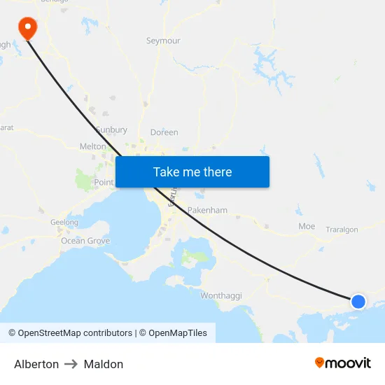 Alberton to Maldon map