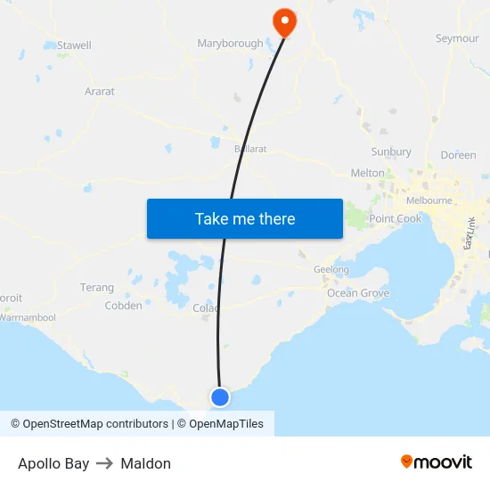 Apollo Bay to Maldon map