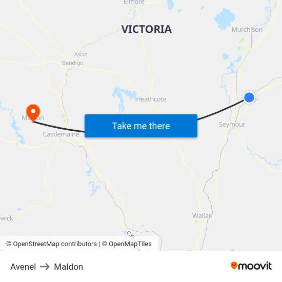 Avenel to Maldon map