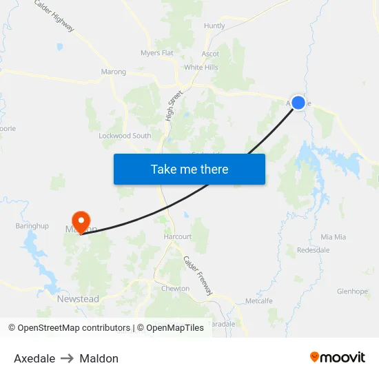 Axedale to Maldon map