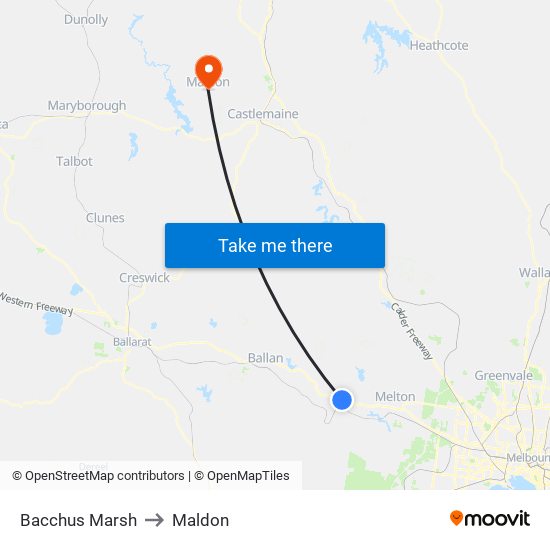 Bacchus Marsh to Maldon map