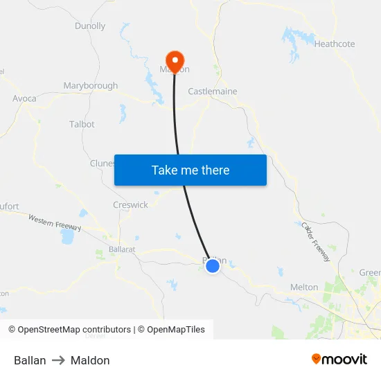 Ballan to Maldon map