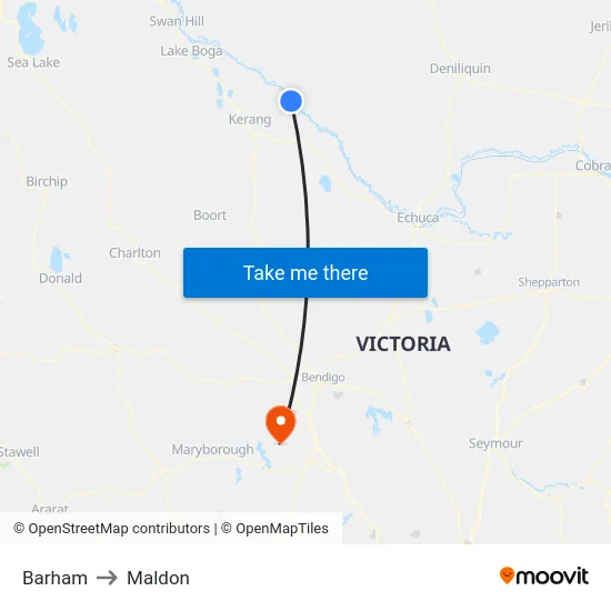 Barham to Maldon map