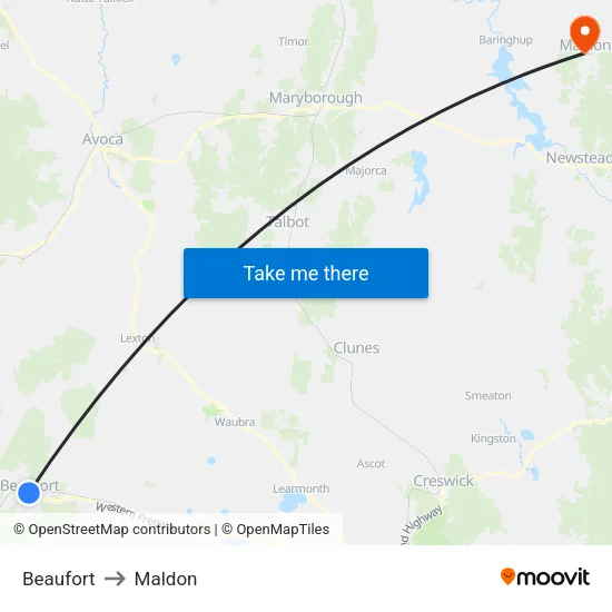 Beaufort to Maldon map