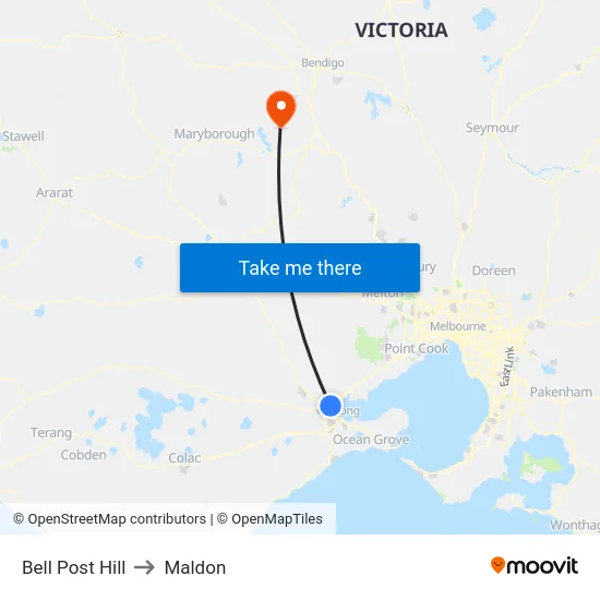 Bell Post Hill to Maldon map