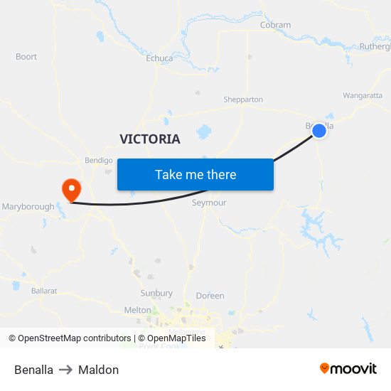 Benalla to Maldon map