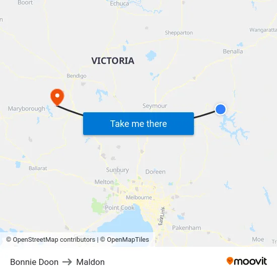 Bonnie Doon to Maldon map