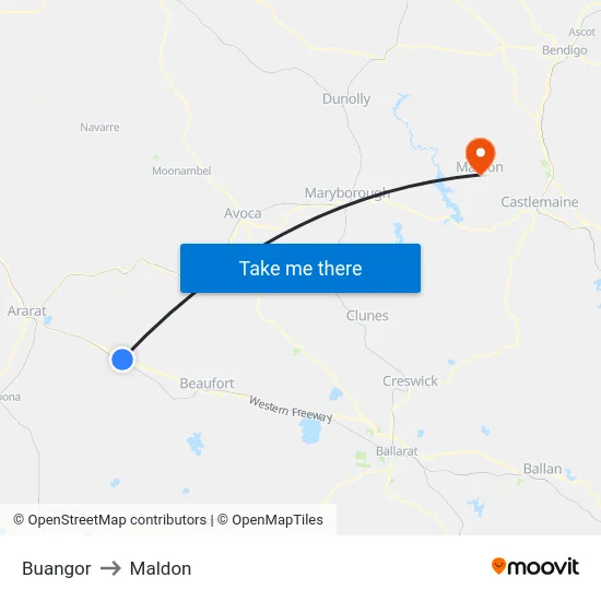Buangor to Maldon map