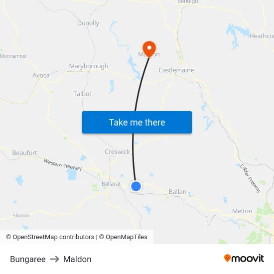 Bungaree to Maldon map