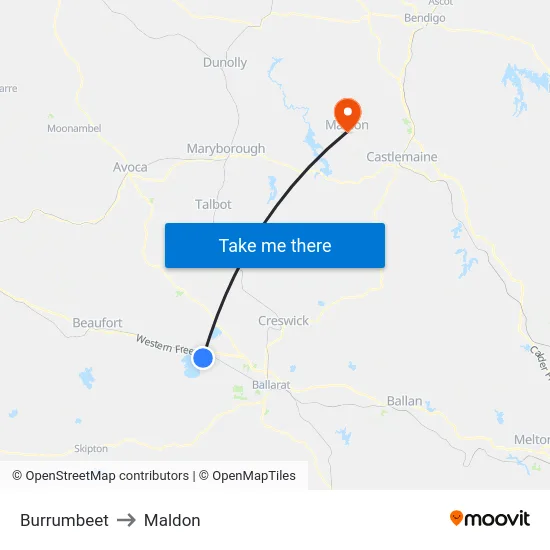 Burrumbeet to Maldon map