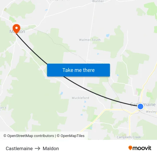 Castlemaine to Maldon map