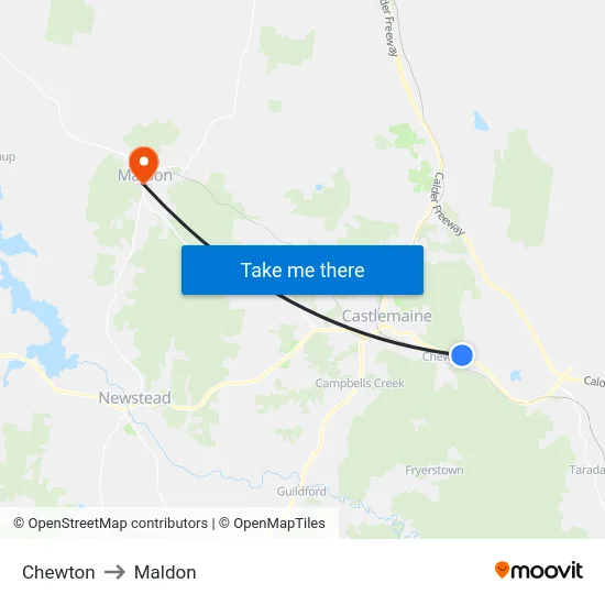 Chewton to Maldon map