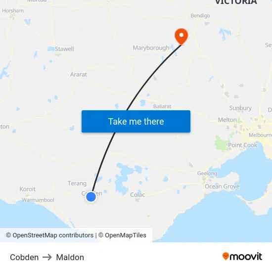 Cobden to Maldon map