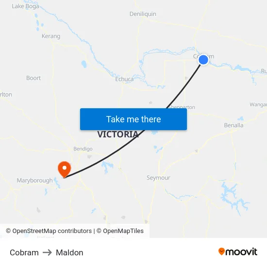 Cobram to Maldon map
