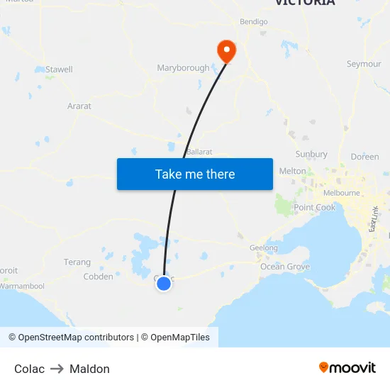Colac to Maldon map