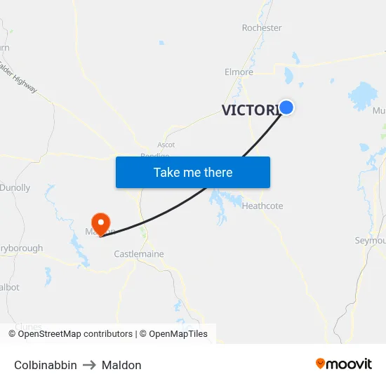 Colbinabbin to Maldon map