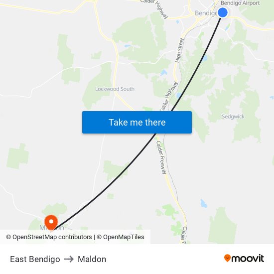 East Bendigo to Maldon map