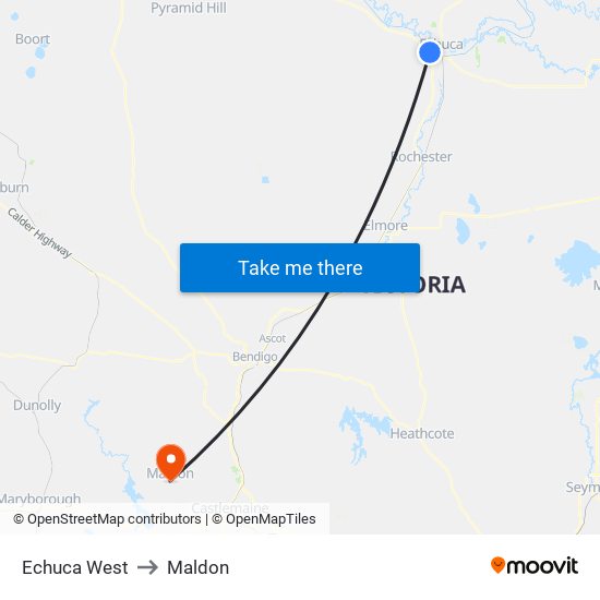 Echuca West to Maldon map