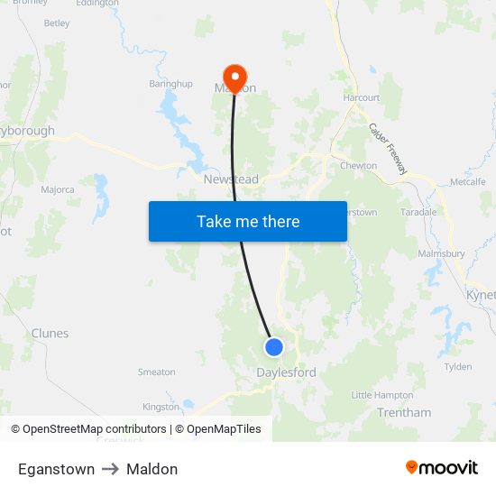 Eganstown to Maldon map