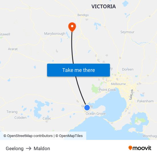 Geelong to Maldon map