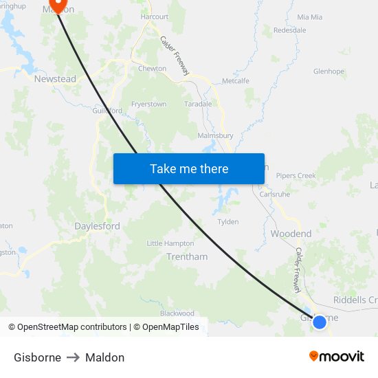 Gisborne to Maldon map