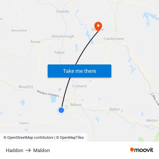 Haddon to Maldon map
