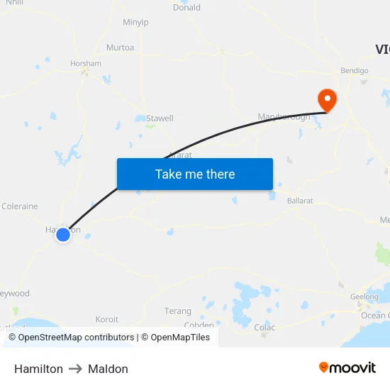 Hamilton to Maldon map